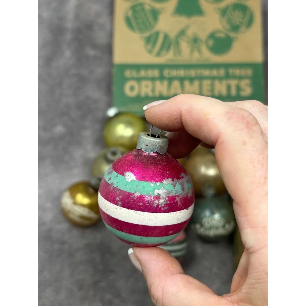 Vintage Shiny Brite Glass Christmas Ornaments 12pc MCM USA Original Box